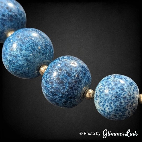 Vintage Blue Mottled Stone Graduated Chunky Beaded Necklace - Picture 8 of 13
